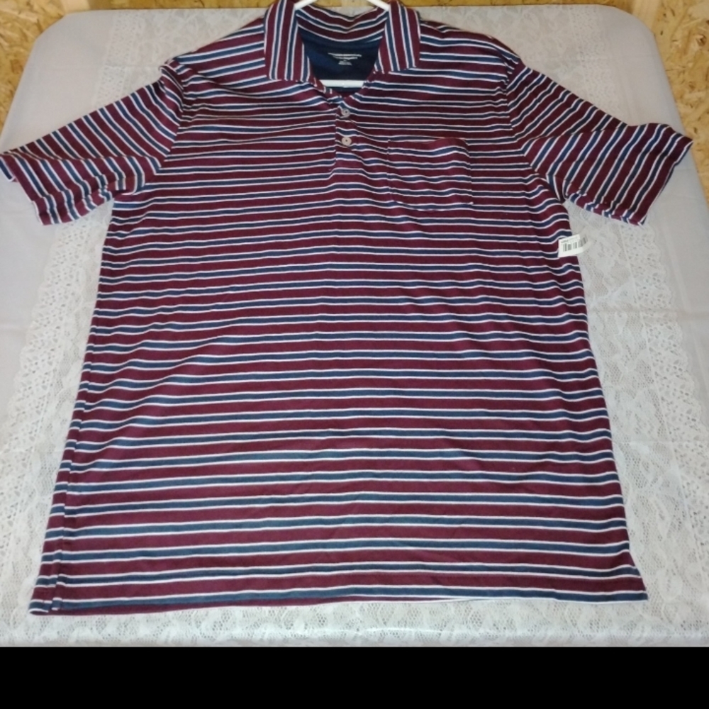 Amazon Essentials Men's Polo Shirt - Navy, White, and Burgundy Stripes